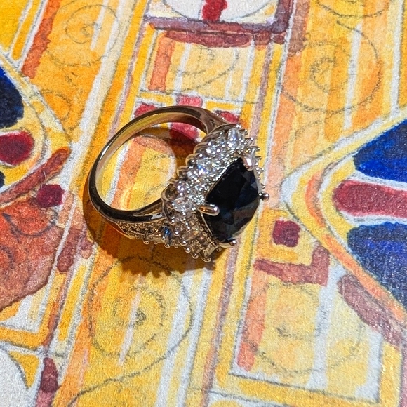 Blue Sapphire and CZ Sterling Silver Ring - Picture 5 of 8